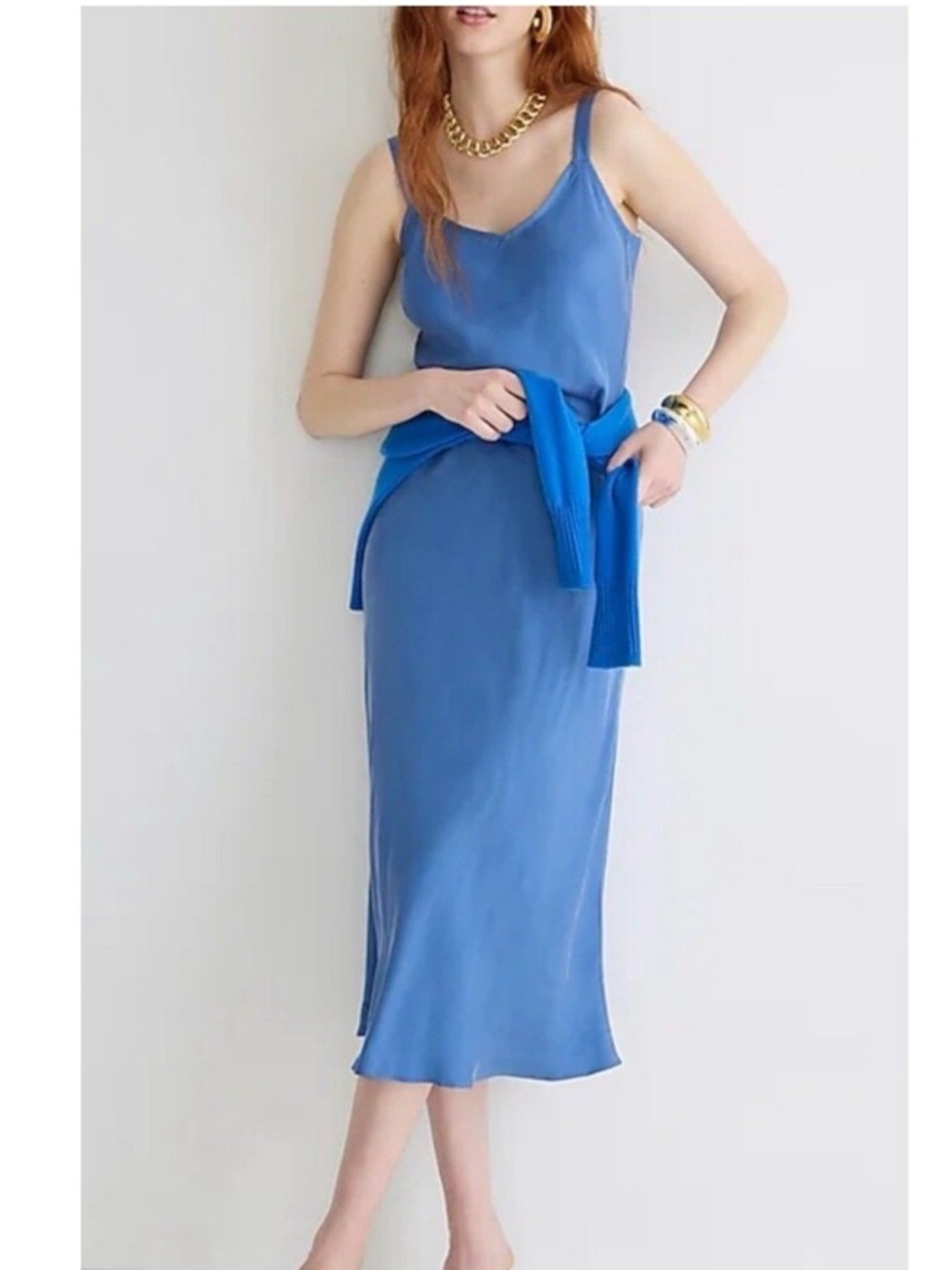 J. Crew Gwyneth v-neck blue Slip Midi Dress with adjustable Straps